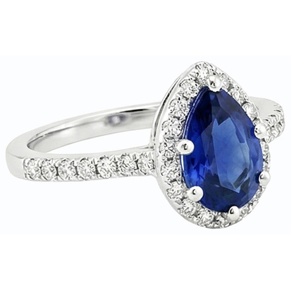 Pear Cut Blue Sapphire & Natural Earth Mined Diamond Halo Ring 3.50 Carats Ladies Jewelry