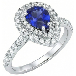 Pear Cut Ceylon Sapphire Natural Earth Mined Diamond Ring White Gold 14K 4 Carats