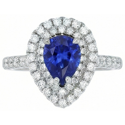 Pear Cut Ceylon Sapphire Natural Earth Mined Diamond Ring White Gold 14K 4 Carats