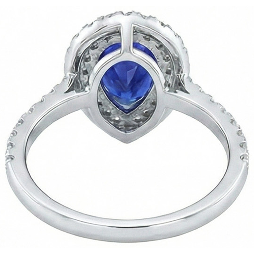 Pear Cut Ceylon Sapphire Natural Earth Mined Diamond Ring White Gold 14K 4 Carats