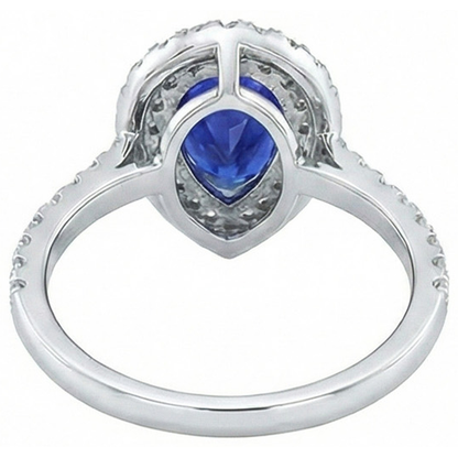 Pear Cut Ceylon Sapphire Natural Earth Mined Diamond Ring White Gold 14K 4 Carats