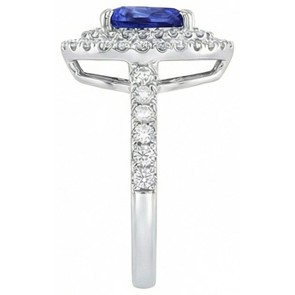 Pear Cut Ceylon Sapphire Natural Earth Mined Diamond Ring White Gold 14K 4 Carats