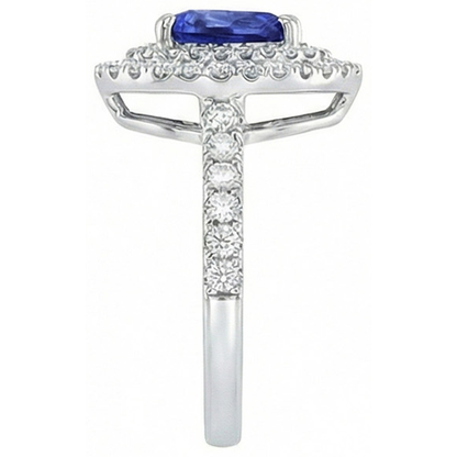 Pear Cut Ceylon Sapphire Natural Earth Mined Diamond Ring White Gold 14K 4 Carats