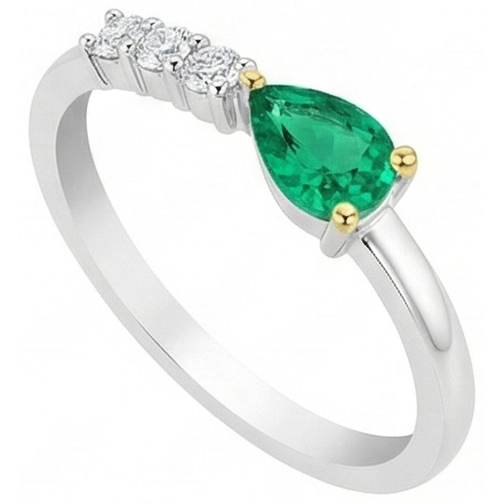 Natural Real ( Not Lab Grown ) Pear Cut Gemstone Ring Green Emerald GIA Anniversary Jewelry