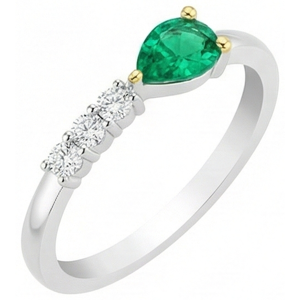 Natural Real ( Not Lab Grown ) Pear Cut Gemstone Ring Green Emerald GIA Anniversary Jewelry