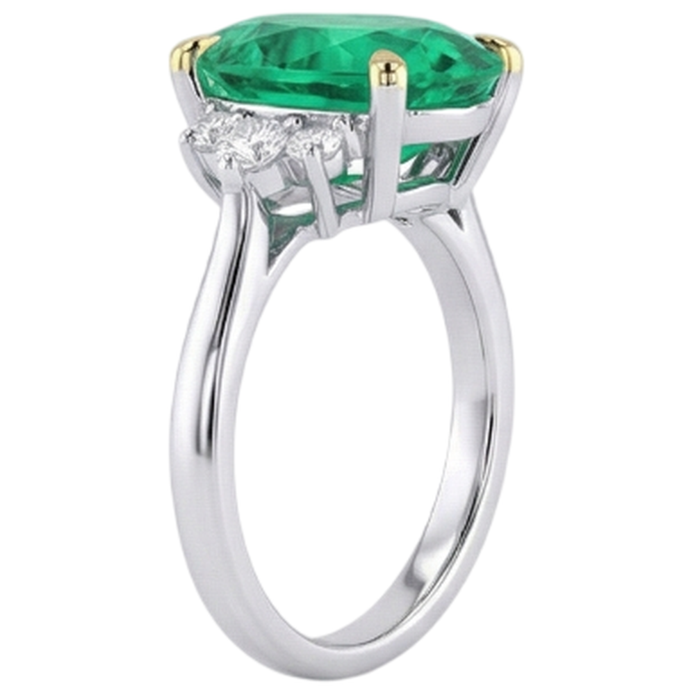 Natural Real ( Not Lab Grown ) Pear Cut Green Emerald GIA And Diamond Ring Wedding Jewelry