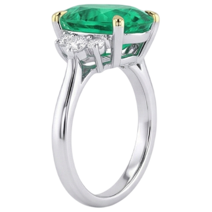 Natural Real ( Not Lab Grown ) Pear Cut Green Emerald GIA And Diamond Ring Wedding Jewelry