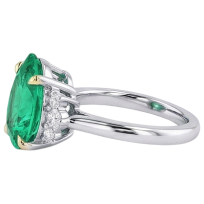 Natural Real ( Not Lab Grown ) Pear Cut Green Emerald GIA And Diamond Ring Wedding Jewelry