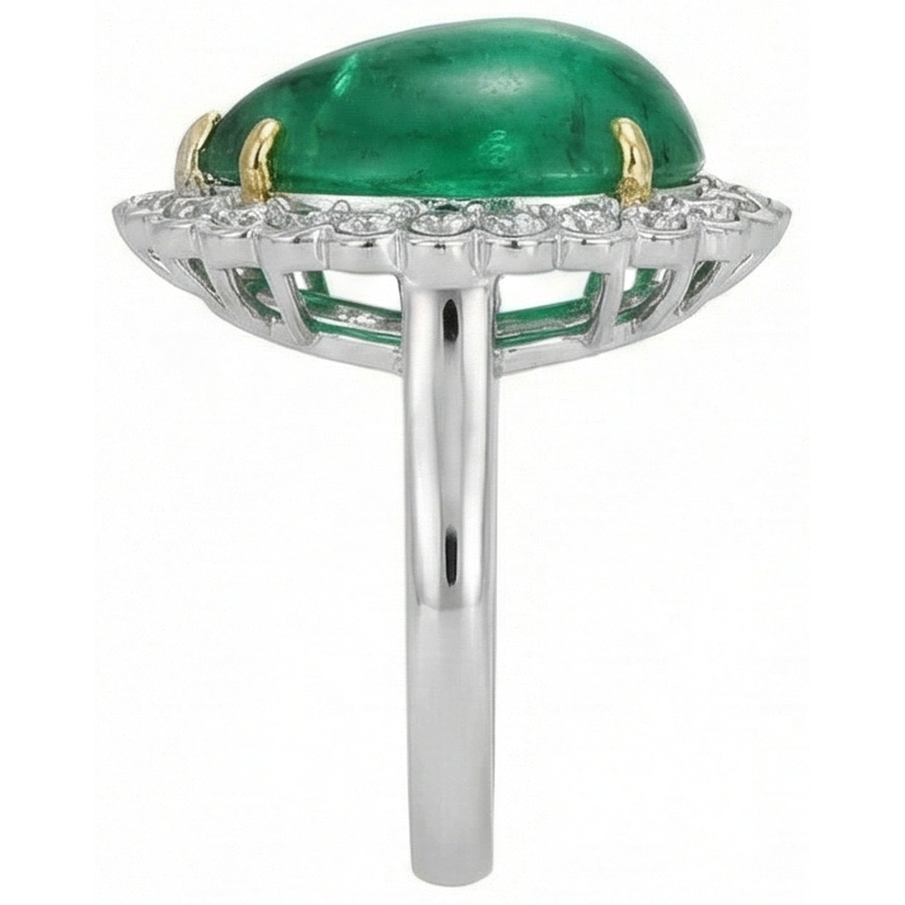 Pear Cut Green Emerald GIA And Round Natural Earth Mined Diamond Engagenent Ring 7.75 Carats