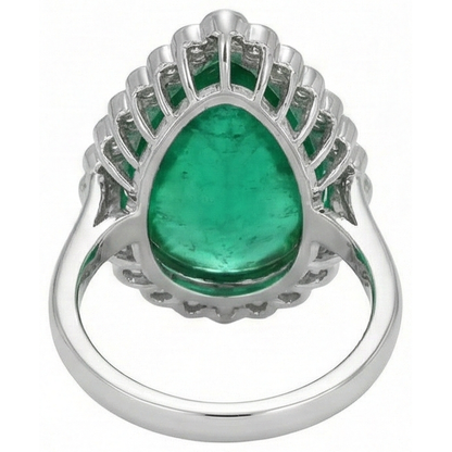 Pear Cut Green Emerald GIA And Round Natural Earth Mined Diamond Engagenent Ring 7.75 Carats