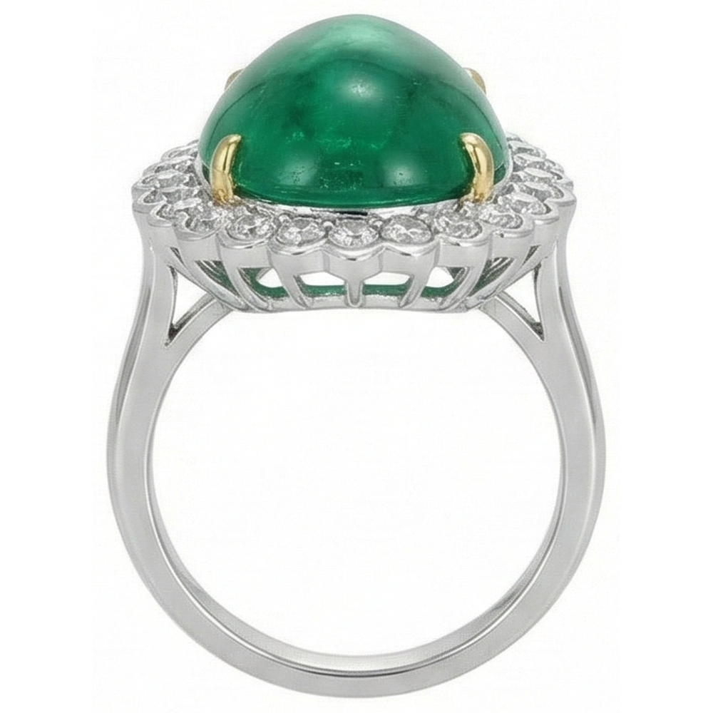 Pear Cut Green Emerald GIA And Round Natural Earth Mined Diamond Engagenent Ring 7.75 Carats