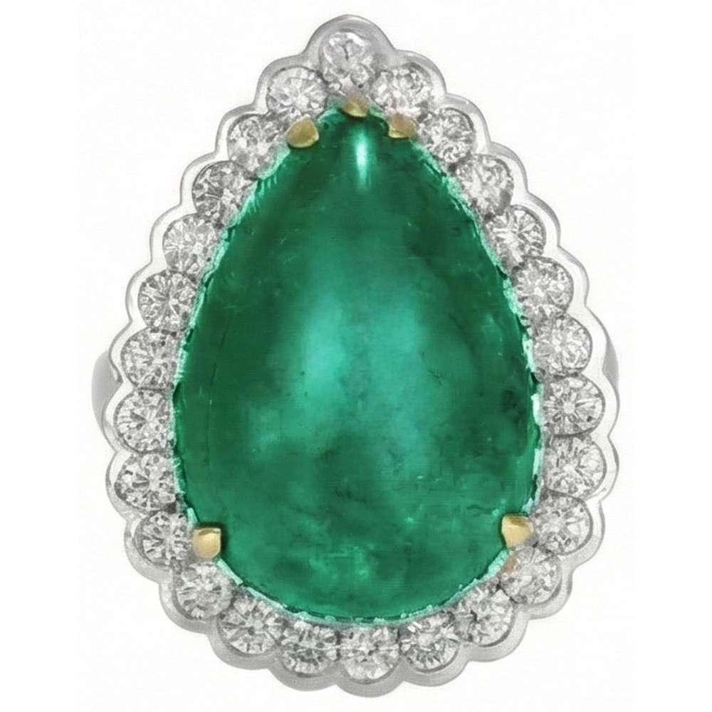 Pear Cut Green Emerald GIA And Round Natural Earth Mined Diamond Engagenent Ring 7.75 Carats