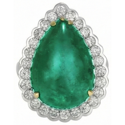 Pear Cut Green Emerald GIA And Round Natural Earth Mined Diamond Engagenent Ring 7.75 Carats