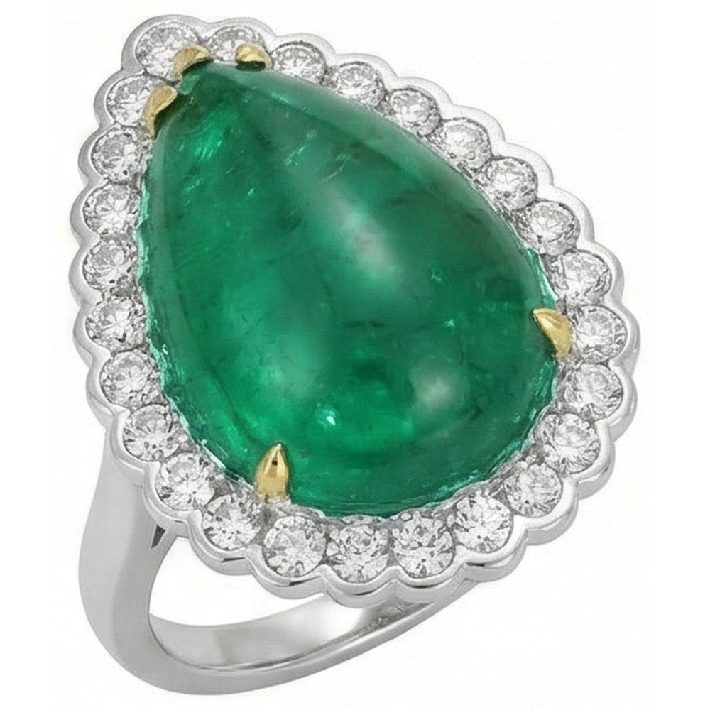 Pear Cut Green Emerald GIA And Round Natural Earth Mined Diamond Engagenent Ring 7.75 Carats