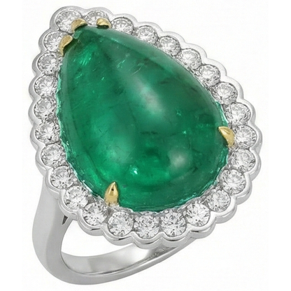 Pear Cut Green Emerald GIA And Round Natural Earth Mined Diamond Engagenent Ring 7.75 Carats