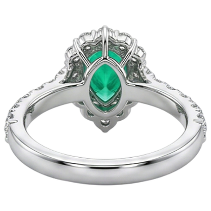 Natural Real ( Not Lab Grown ) Pear Cut Green Emerald GIA Halo Ring Round Diamonds Comfort Fit