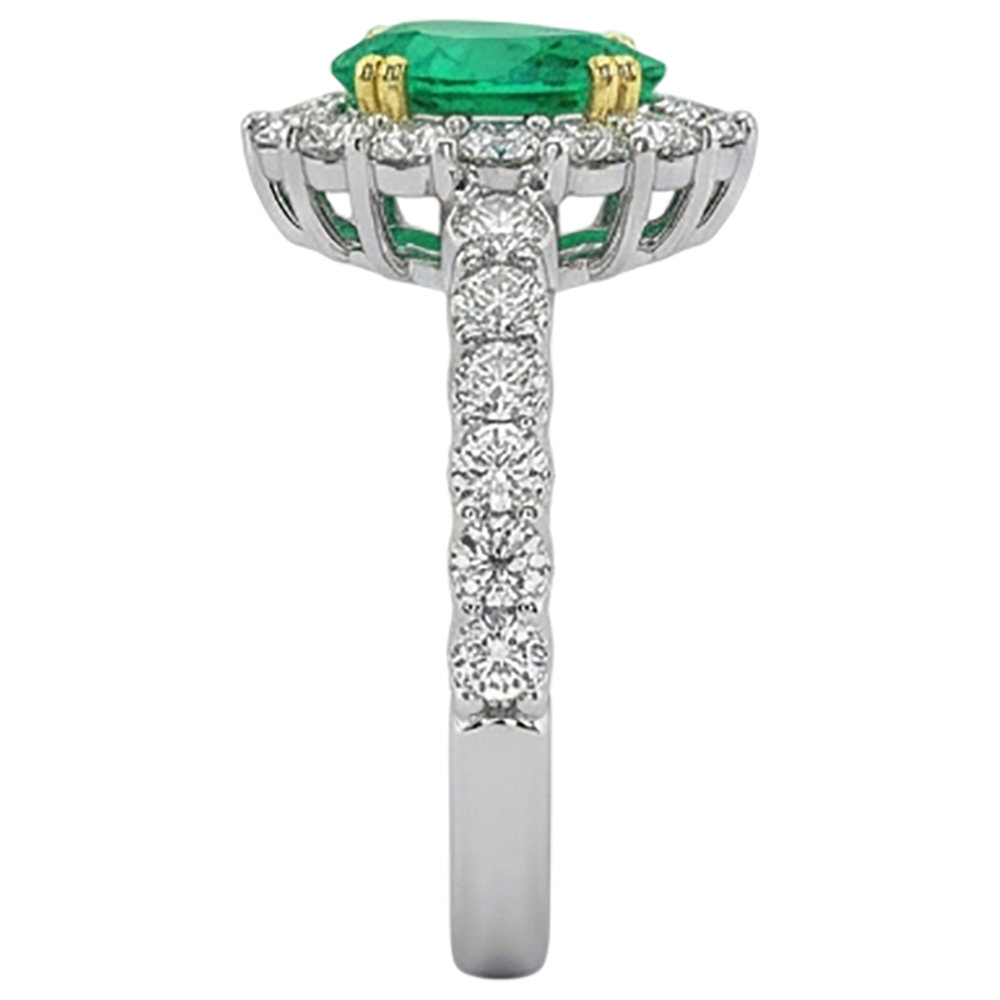 Natural Real ( Not Lab Grown ) Pear Cut Green Emerald GIA Halo Ring Round Diamonds Comfort Fit
