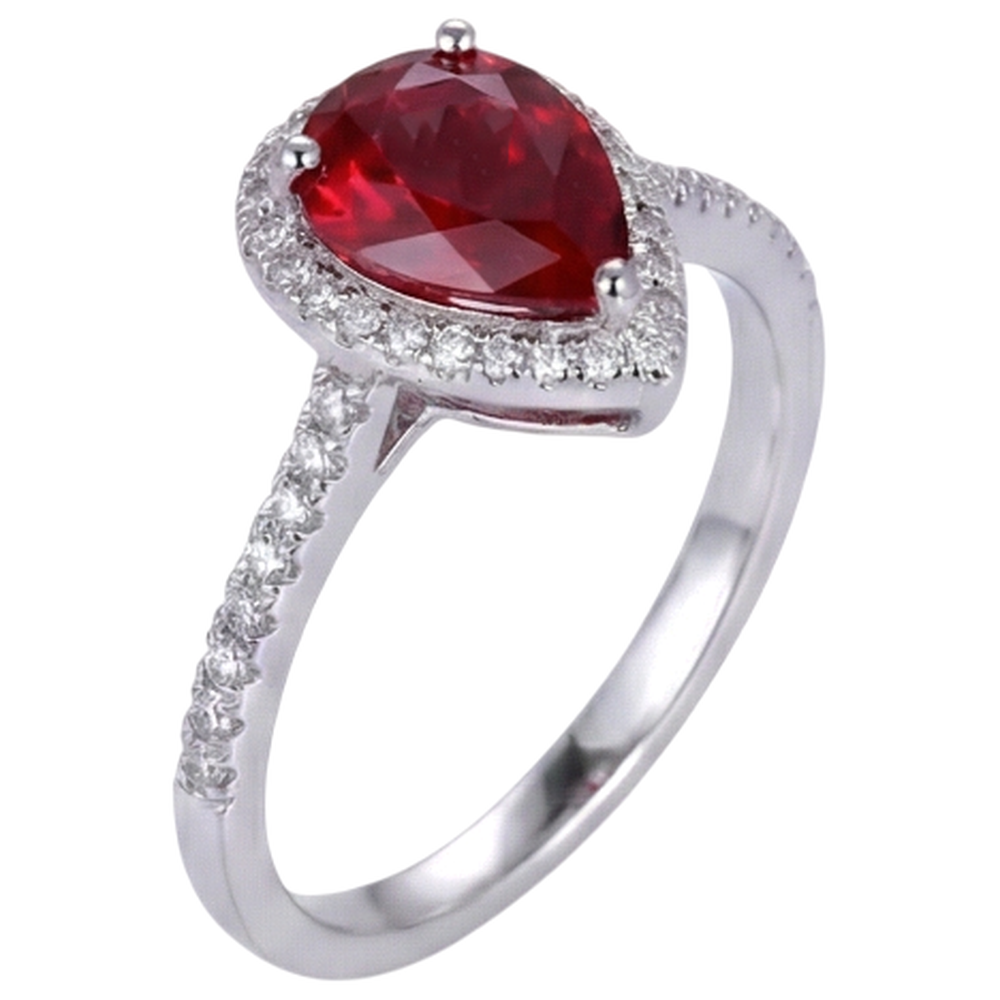 Pear Cut Red Ruby & Natural Earth Mined Diamond Wedding Ring White Gold 14K 3.45 Carats