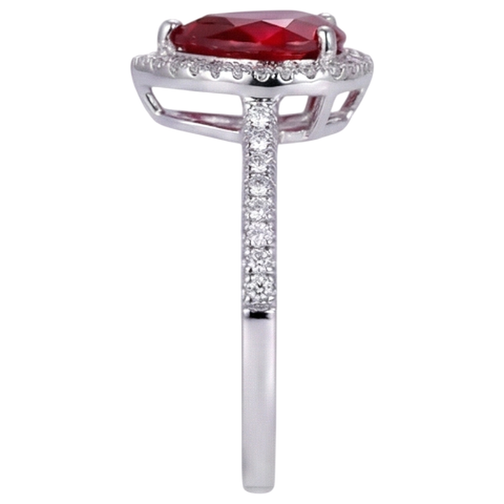 Pear Cut Red Ruby & Natural Earth Mined Diamond Wedding Ring White Gold 14K 3.45 Carats