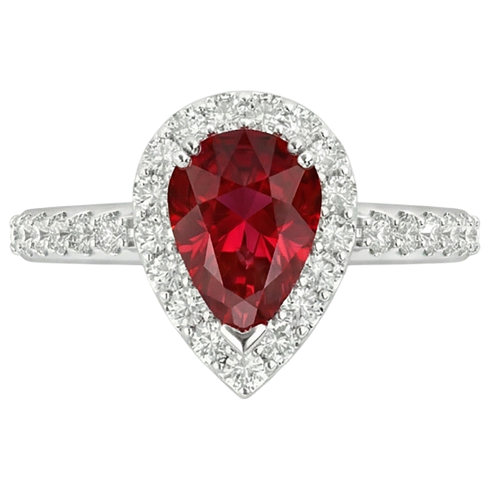Pear Cut Ruby With Natural Earth Mined Diamond Ring White Gold 14K Jewelry 2.5 Ct.