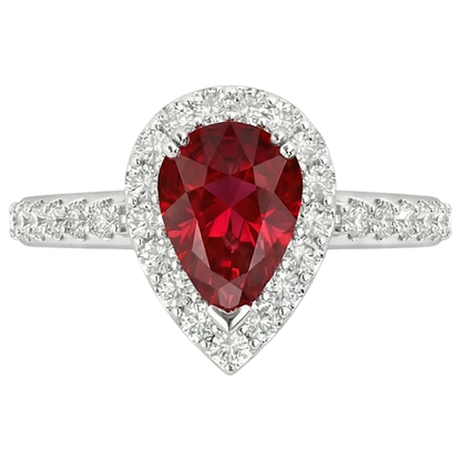 Pear Cut Ruby With Natural Earth Mined Diamond Ring White Gold 14K Jewelry 2.5 Ct.