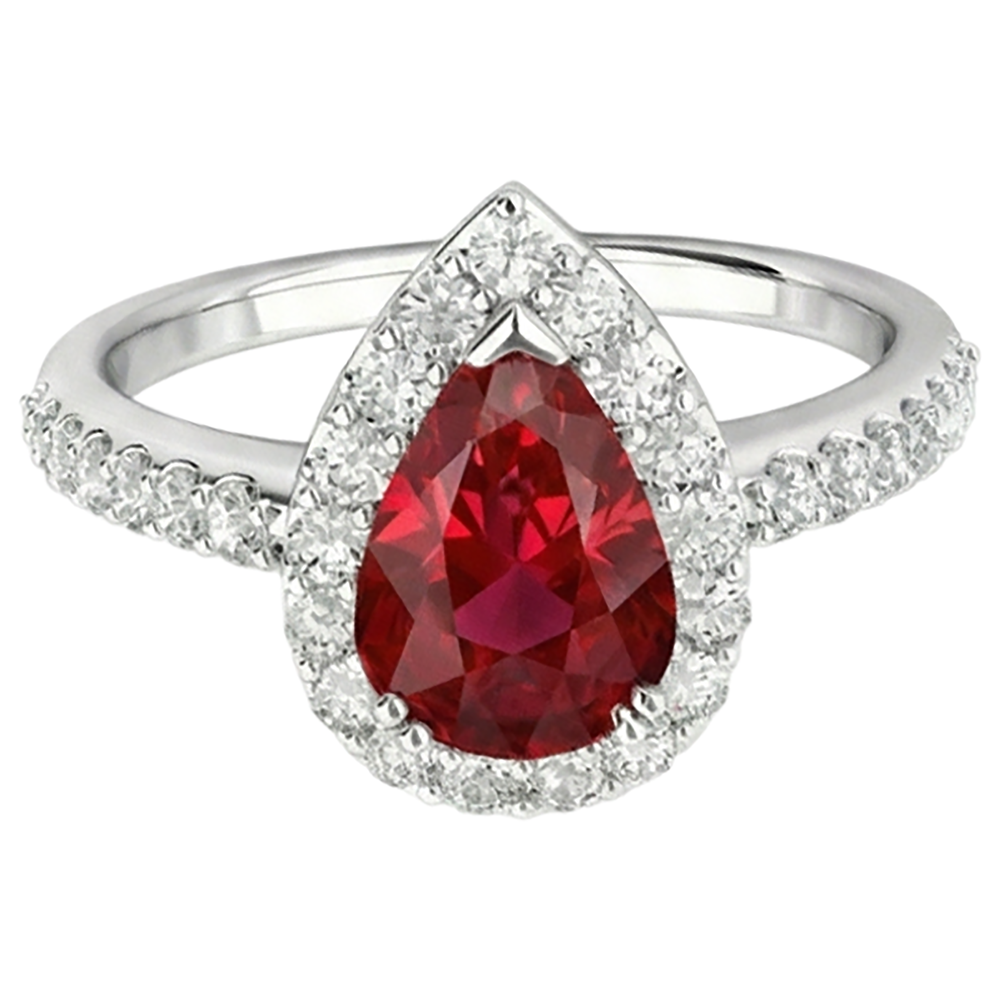 Pear Cut Ruby With Natural Earth Mined Diamond Ring White Gold 14K Jewelry 2.5 Ct.