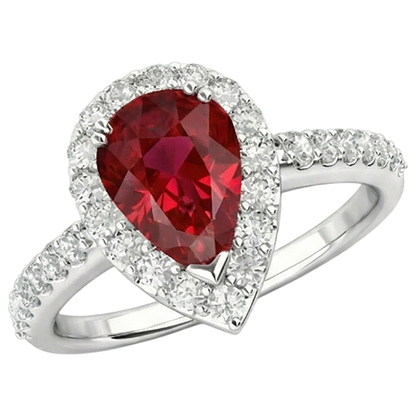 Pear Cut Ruby With Natural Earth Mined Diamond Ring White Gold 14K Jewelry 2.5 Ct.