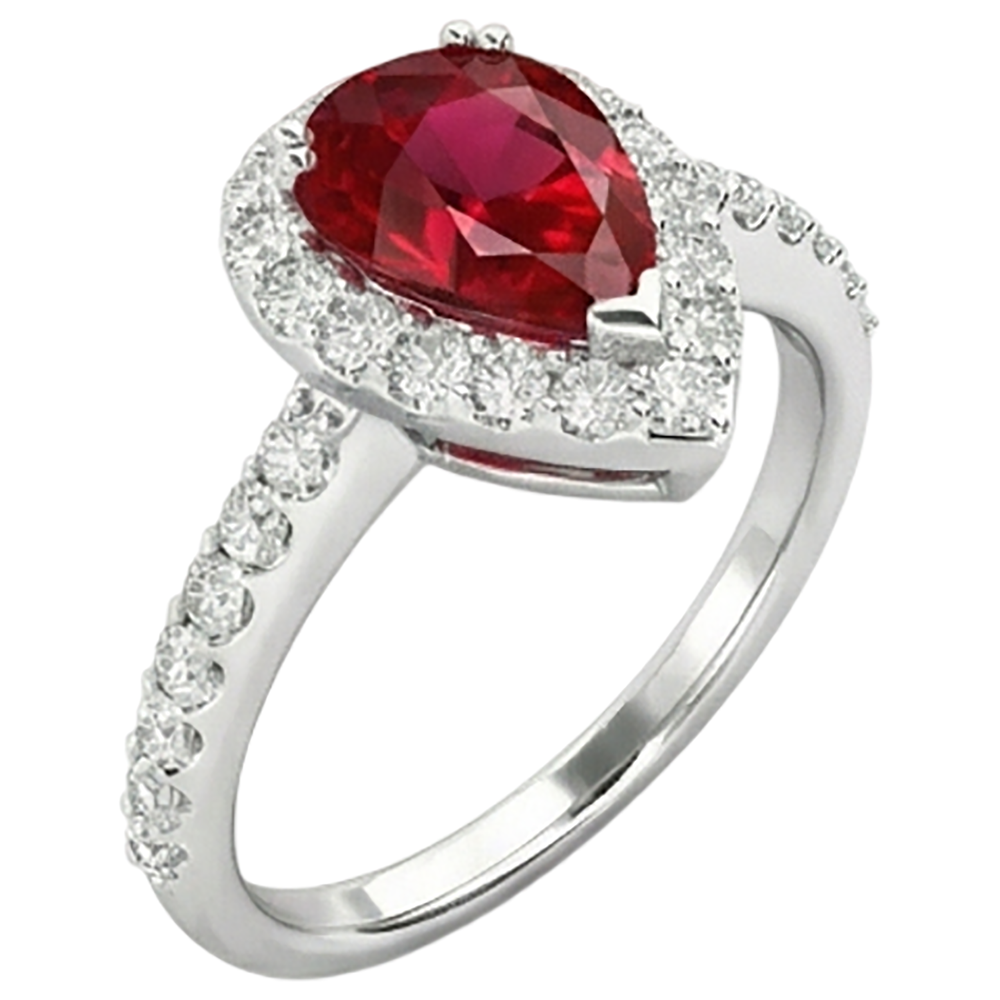 Pear Cut Ruby With Natural Earth Mined Diamond Ring White Gold 14K Jewelry 2.5 Ct.