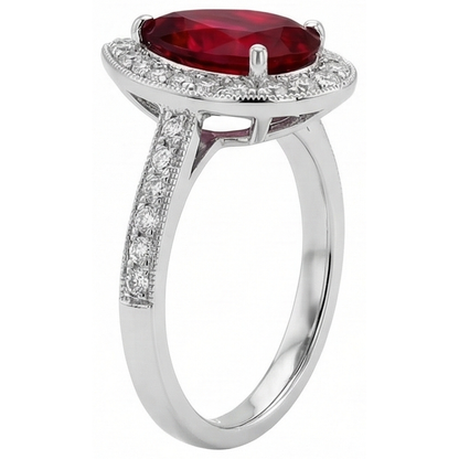 Pear Cut Ruby & Round Natural Earth Mined Diamond 3 Carats Wedding Ring Gold White 14K