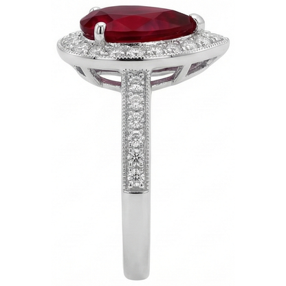Pear Cut Ruby & Round Natural Earth Mined Diamond 3 Carats Wedding Ring Gold White 14K