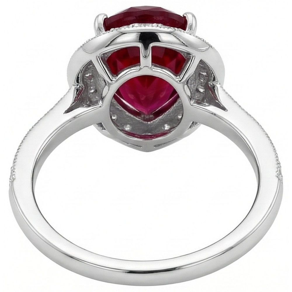 Pear Cut Ruby & Round Natural Earth Mined Diamond 3 Carats Wedding Ring Gold White 14K