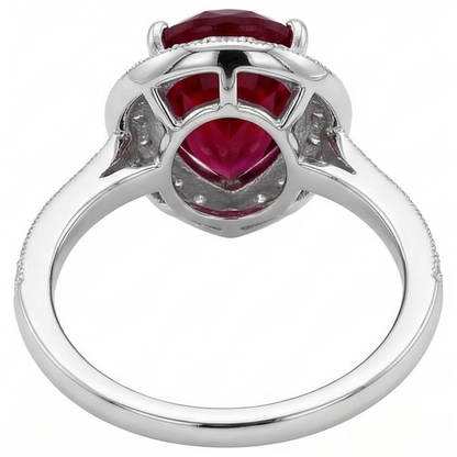 Pear Cut Ruby & Round Natural Earth Mined Diamond 3 Carats Wedding Ring Gold White 14K
