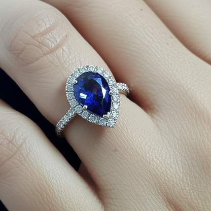 Pear Cut Sapphire And Natural Earth Mined Diamond Ring