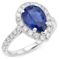 Pear Cut Sapphire And Natural Earth Mined Diamond Ring
