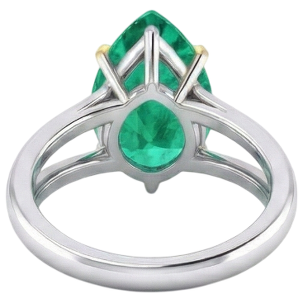 Natural Real ( Not Lab Grown ) Pear Cut Solitaire Green Emerald GIA Gem Ring