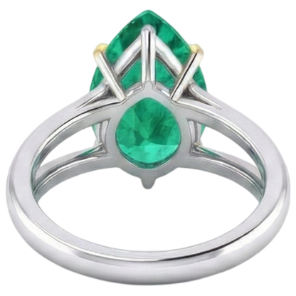 Natural Real ( Not Lab Grown ) Pear Cut Solitaire Green Emerald GIA Gem Ring