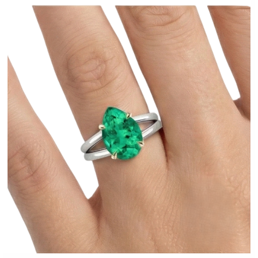 Natural Real ( Not Lab Grown ) Pear Cut Solitaire Green Emerald GIA Gem Ring