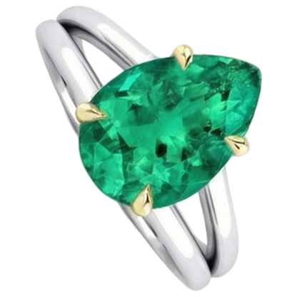 Natural Real ( Not Lab Grown ) Pear Cut Solitaire Green Emerald GIA Gem Ring