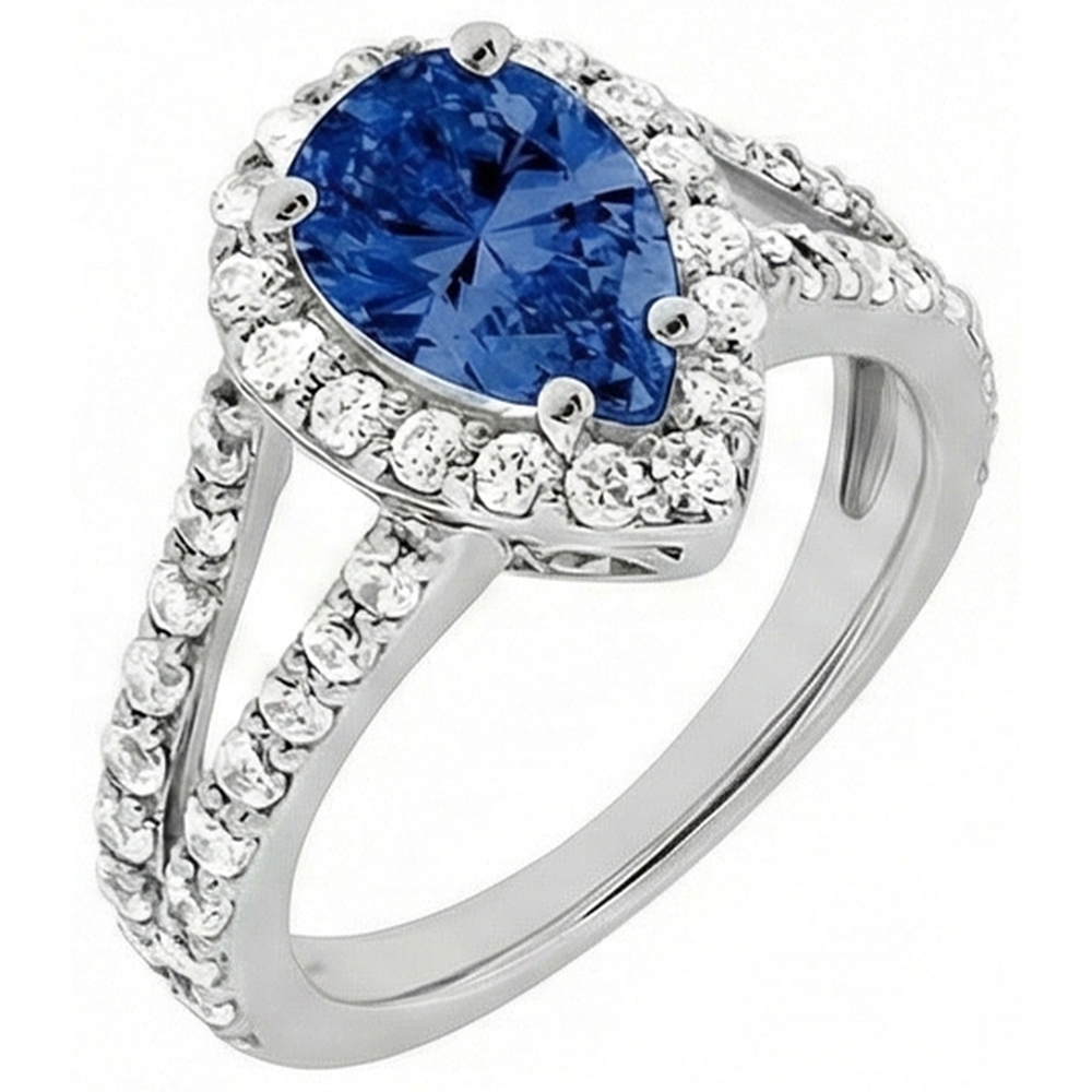 Pear Cut Sri Lankan Sapphire And Round Natural Earth Mined Diamonds 4 Carats Ring