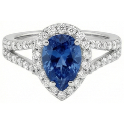 Pear Cut Sri Lankan Sapphire And Round Natural Earth Mined Diamonds 4 Carats Ring