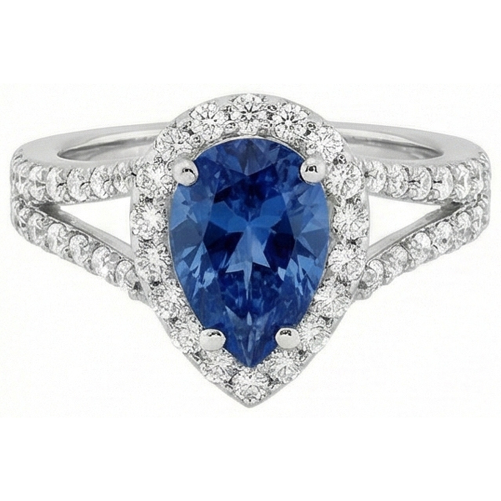 Pear Cut Sri Lankan Sapphire And Round Natural Earth Mined Diamonds 4 Carats Ring