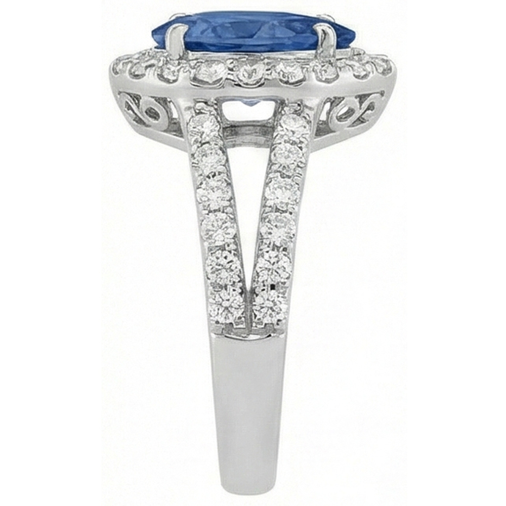 Pear Cut Sri Lankan Sapphire And Round Natural Earth Mined Diamonds 4 Carats Ring