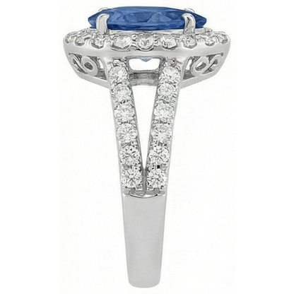 Pear Cut Sri Lankan Sapphire And Round Natural Earth Mined Diamonds 4 Carats Ring