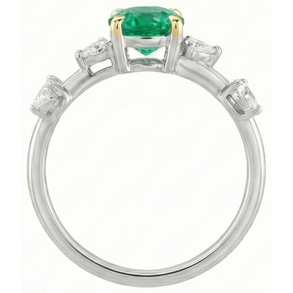 Natural Real ( Not Lab Grown ) Pear Diamond Green Emerald GIA Ring Women Jewelry