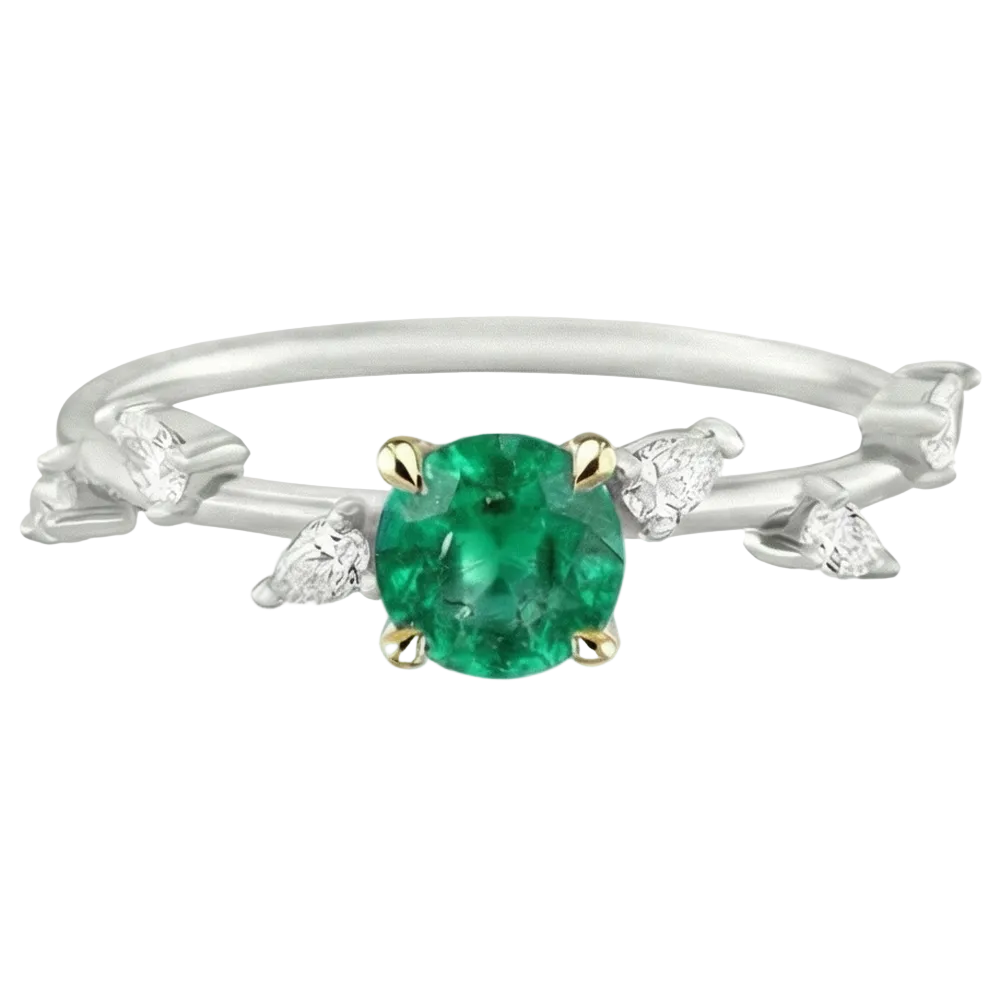 Natural Real ( Not Lab Grown ) Pear Diamond Green Emerald GIA Ring Women Jewelry