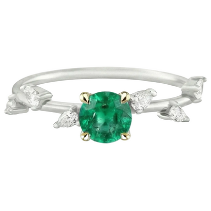 Natural Real ( Not Lab Grown ) Pear Diamond Green Emerald GIA Ring Women Jewelry