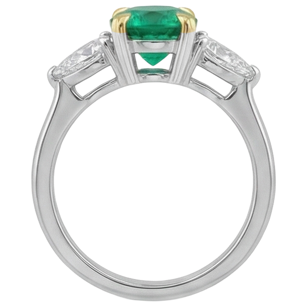 Natural Real ( Not Lab Grown ) Pear Diamond & Green Emerald GIA Ring 3 Stone Gemstone Jewelry