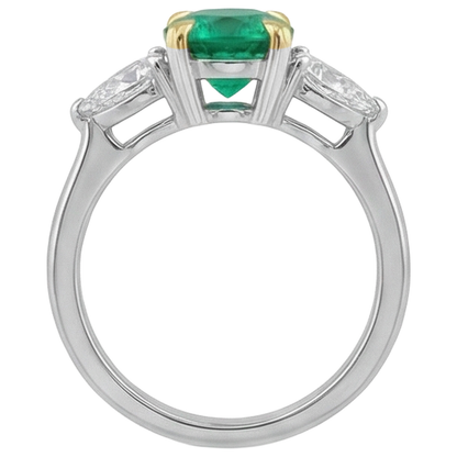 Natural Real ( Not Lab Grown ) Pear Diamond & Green Emerald GIA Ring 3 Stone Gemstone Jewelry