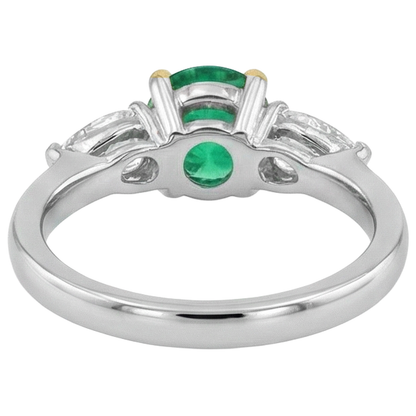 Natural Real ( Not Lab Grown ) Pear Diamond & Green Emerald GIA Ring 3 Stone Gemstone Jewelry