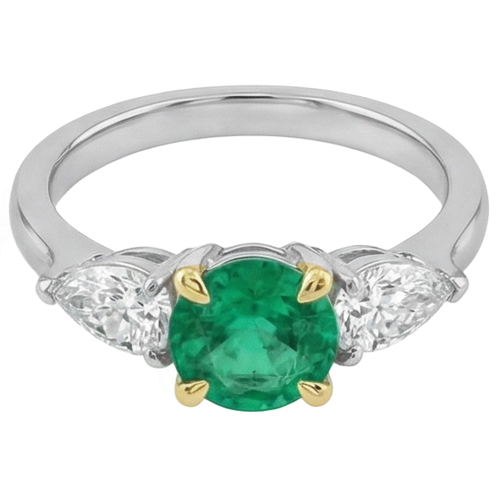 Natural Real ( Not Lab Grown ) Pear Diamond & Green Emerald GIA Ring 3 Stone Gemstone Jewelry